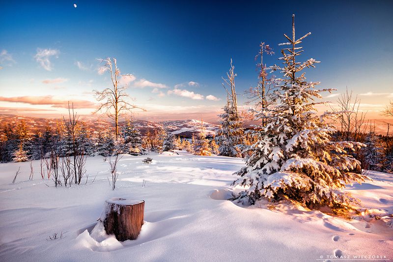 mountains, poland, polish, silesia, winter, snow, moon, sunset, sunrise, frozen, cold, colours, trees, awesome, adventure, travel, beautiful Meeting with the moonphoto preview
