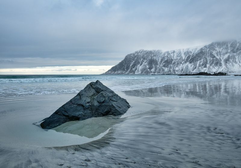 lofoten, beach, winter The lonely stonephoto preview