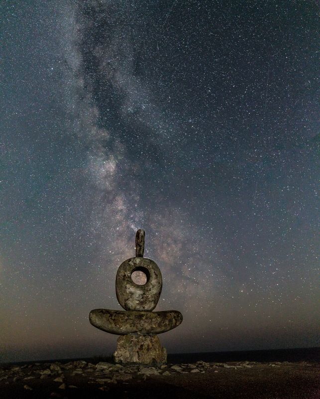 крым, crimea, звезды, ночь, море, млечныйпуть, Скульптура мыслителя на мысе Тарханкут, Крымphoto preview
