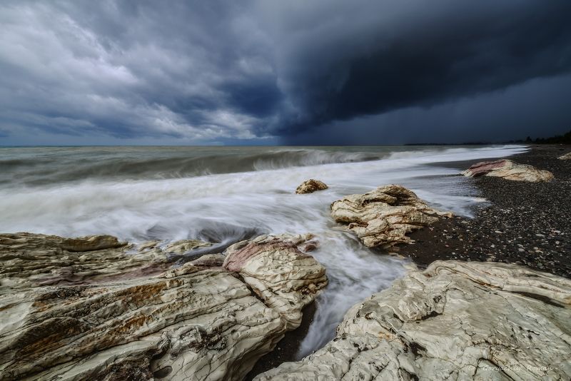 абхазия, белая скала, черное море, осень, шторм, *photo preview