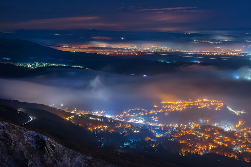 night, light, fog, sky, sity, mountain, landscape, sityscape Moods of weatherphoto preview