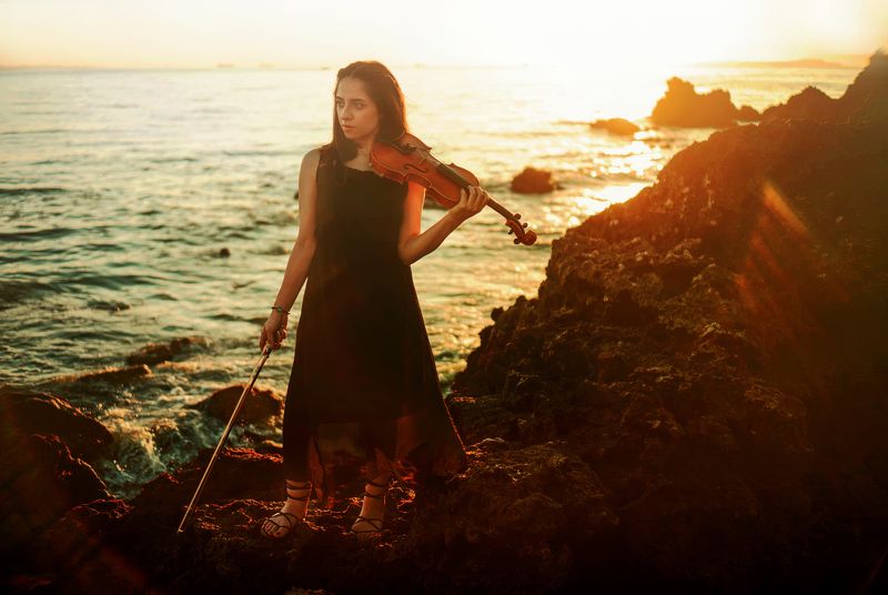 portrait fine art girl sea model sunset color She passed away alone at seaphoto preview