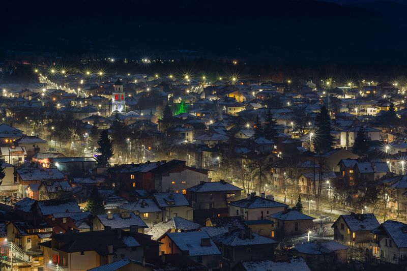 snow, night, light, city, landscape, mountain Snowy photo preview