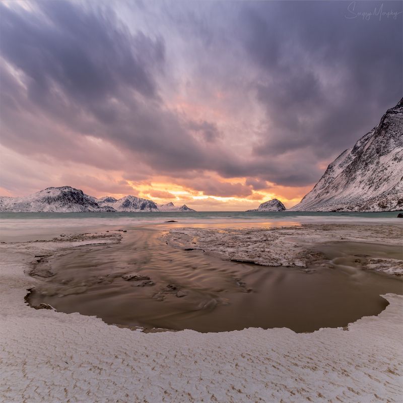 haukland beach lofotens Sunset on Haukland Beach. Lofotens.photo preview