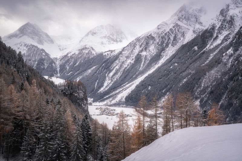 alps, astlehn, austria, austrian alps, barn, brand, brandalm, burgstein, burgstein cliff, burgsteiner wand, cliff, cloudy, fog, foggy, footsteps, forest, houses, landscape, larch, larch forest, larch trees, larches, ludwig riml  photography, längenfeld, m Place of Birthphoto preview