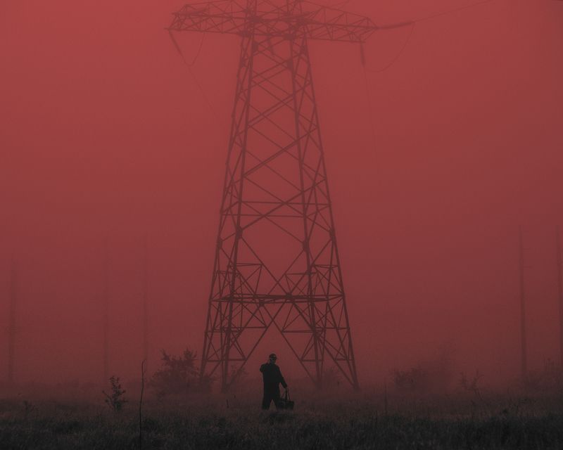 вышка, туман, человек, связь, мобильная сеть, красный Сетьphoto preview