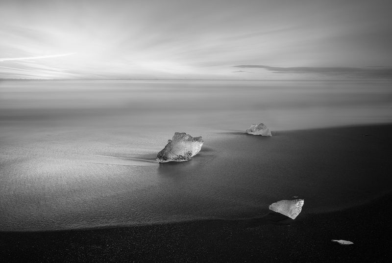 Iceland, seascape, long exposure, sunrise, ice, iceberg, black sand * * *photo preview