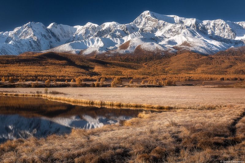 пейзаж, горы, осень, алтай, озеро, солнце, небо, ледник Осенний Ештыкель фото превью