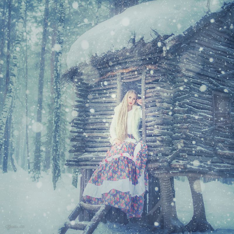 девушка, портрет, зима, ведьма, сказка, избушка, girl, portreit, winter, russian style, fairy tale photo preview