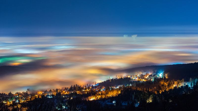 fog, foggy, night, lights, sky, landscape, mountain, sity, nature, forest, nikon The colors of the fogphoto preview