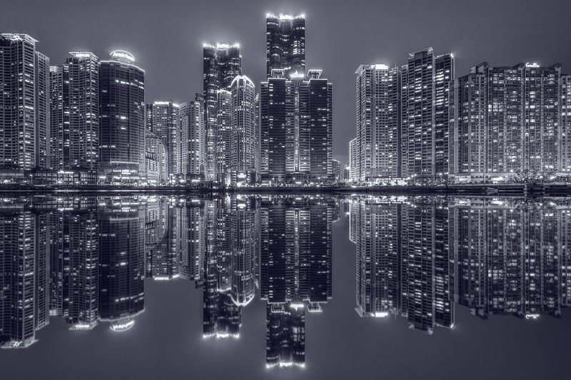 Busan Korea Building Reflection Night Water Reflectionphoto preview
