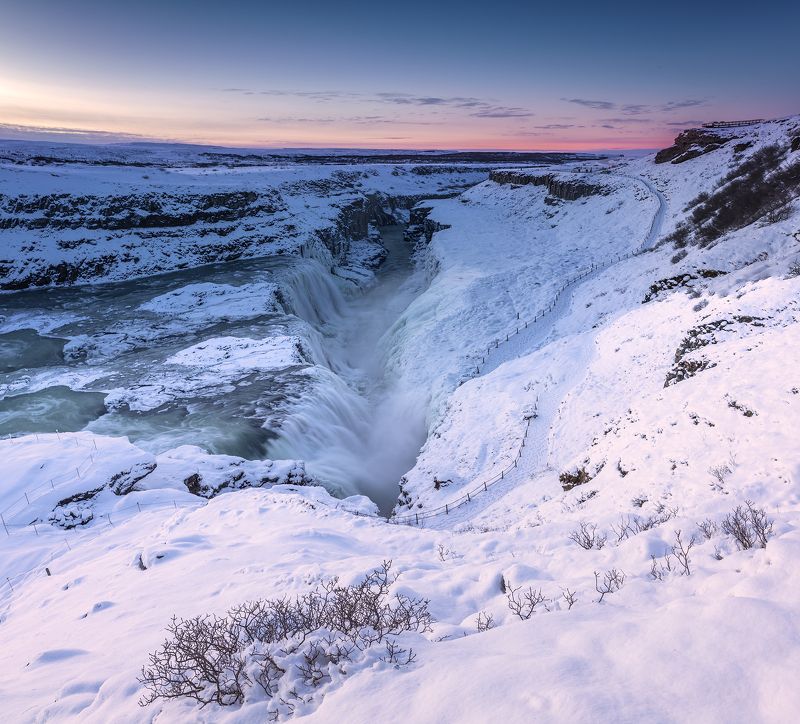 Gullfoss waterfall. Sunrise. Gullfoss waterfall. Sunrise.photo preview