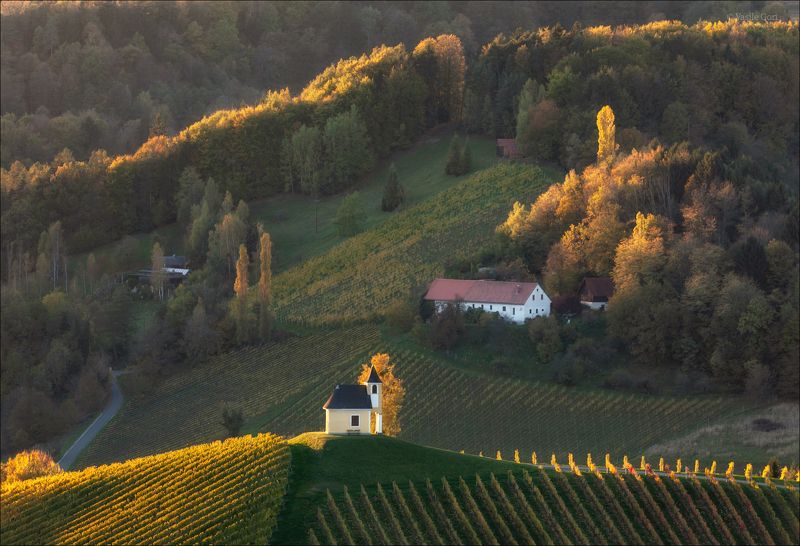 dreisiebner kapelle,свет,часовня,штирия,chapel,гамлитц,австрия,gamlitz- sernau,landscape,панорама,осень Последние отблески закатаphoto preview