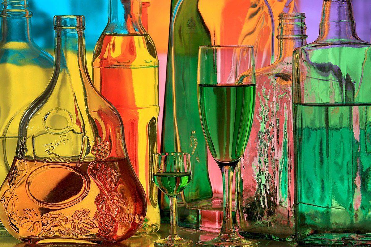 бутылки, бокал, рюмка, напиток, абсент, натюрморт,, Victor Pechenev