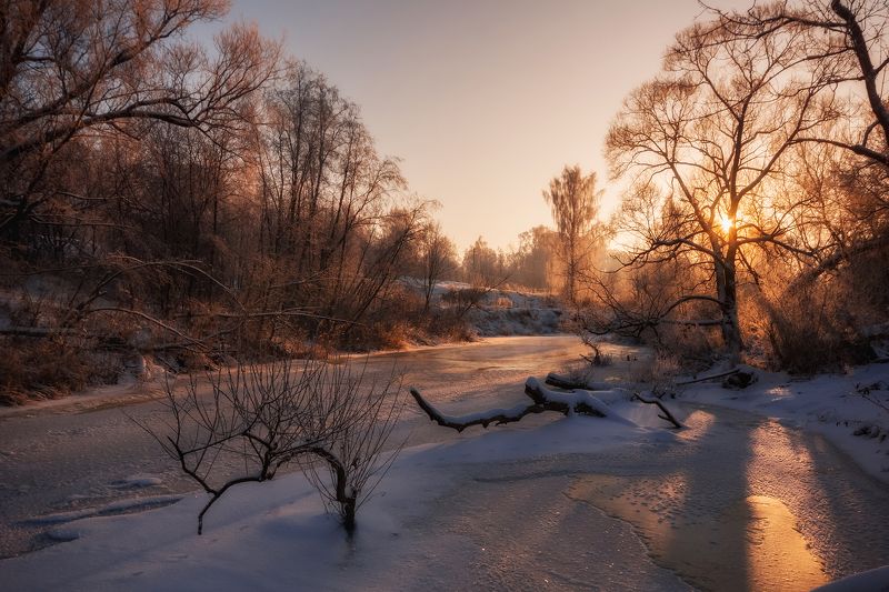 пейзаж,река, зима, мороз, снег, рыбинск, ярославская область, рассвет Рассвет зимыphoto preview