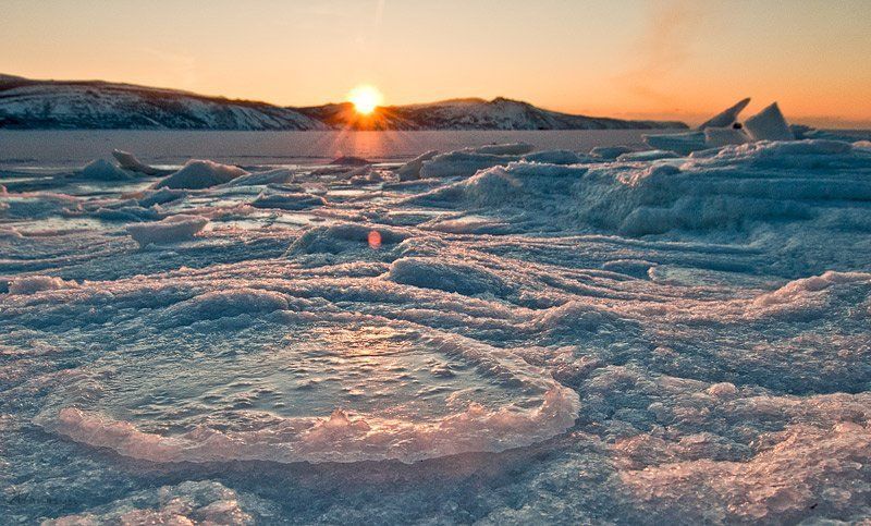 магадан, бухта нагаева, вечер, пейзаж, закат, лед, море, сопки, охотское море, Закатнаяphoto preview