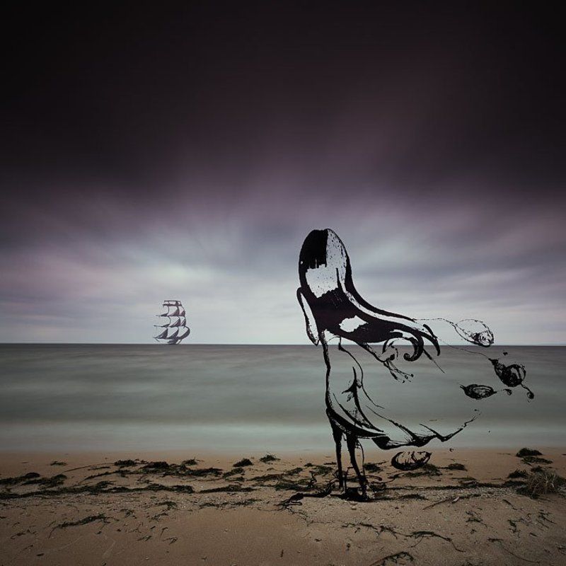 пейзаж, рисунок, набросок, эскизы, пасмурно, цитата *photo preview