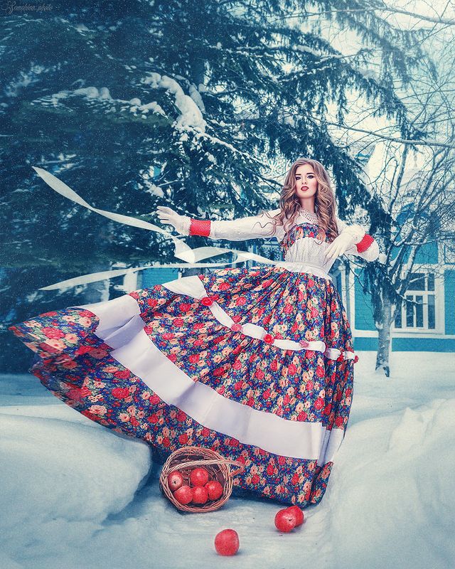 девушка, портрет, русский стиль, винтаж, зима, платье photo preview