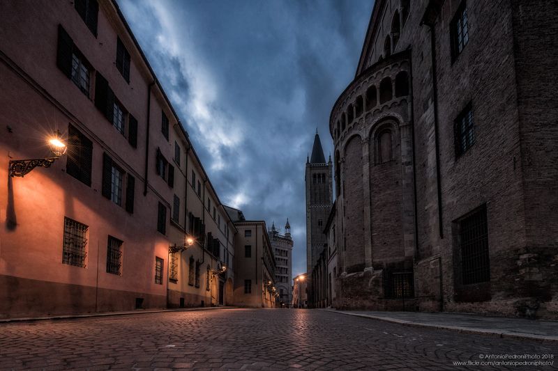 Parma, Italy, city, town, light, street, road, church, cathedral, night, evening A night in Parmaphoto preview