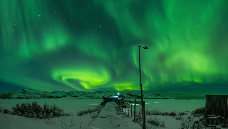 ночь, север, северное, сияние, териберка, зима, кольский, снег Причал на северphoto preview