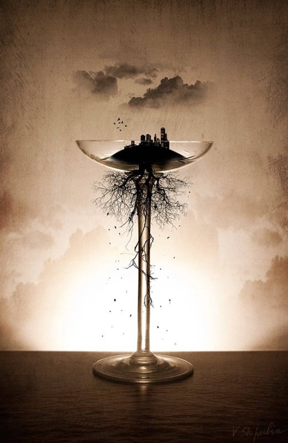 babylon,glass,city,clouds,sea,photo,art,still life,digital,vladimir,shipulin,tree,birds,владимир,шипулин,фото,арт,натюрморт,цифровое,искусство,город,птицы,стекло,стакан,корни, Vladim_Shipulin
