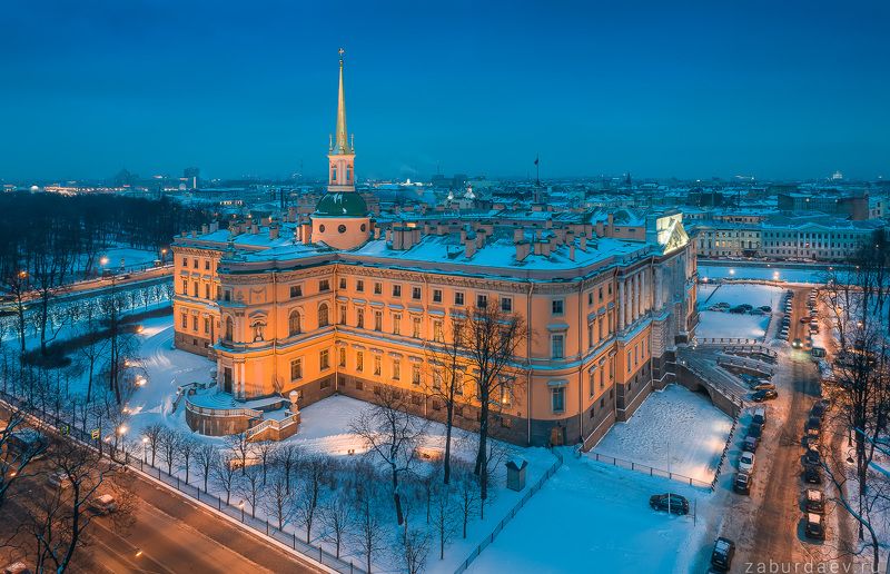 россия, петербург, санкт-петербург, вечер, зима, снег, замок, аэрофотосъемка, дрон, квадрокоптер Михайловский замокphoto preview