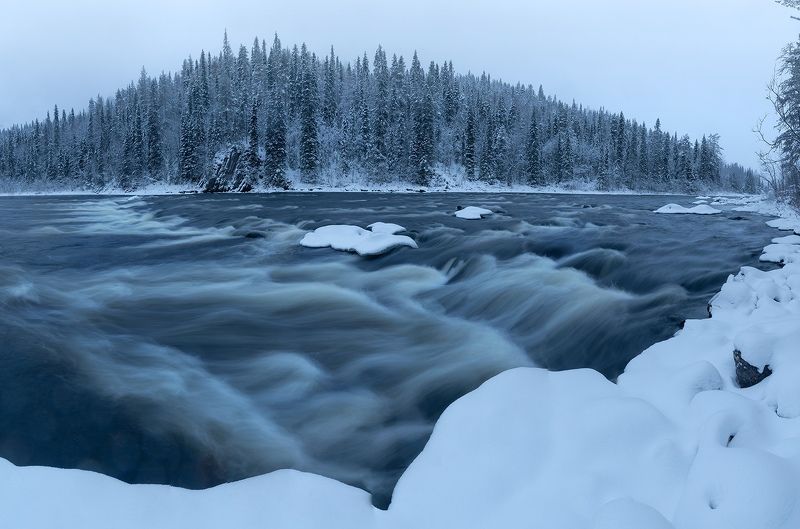 паанаярви, карелия, зима, река Пороги на реке Оланга фото превью