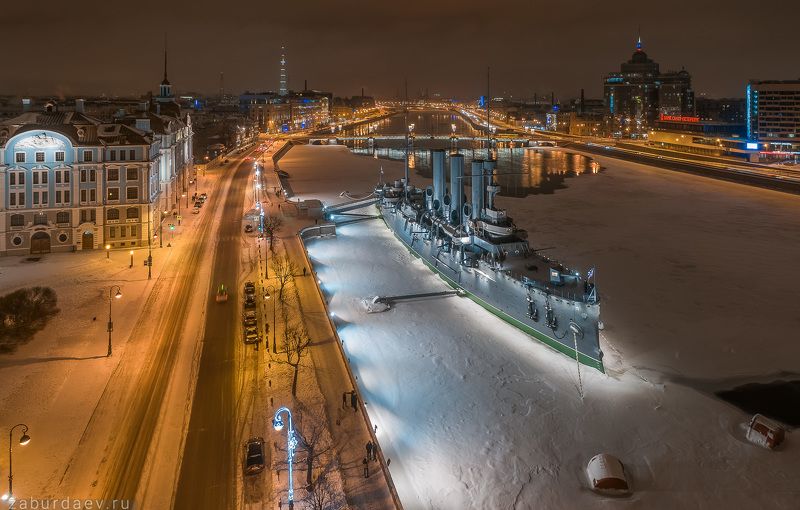 россия, петербург, санкт-петербург, город, архитектура, корабль, вечер, снег, зима Крейсер «Аврора»photo preview