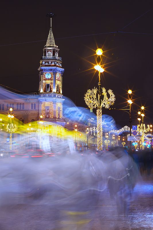 город, улица, вечер, огни, длинная выдержка, санкт-петербург Петербург на длинной выдержкеphoto preview