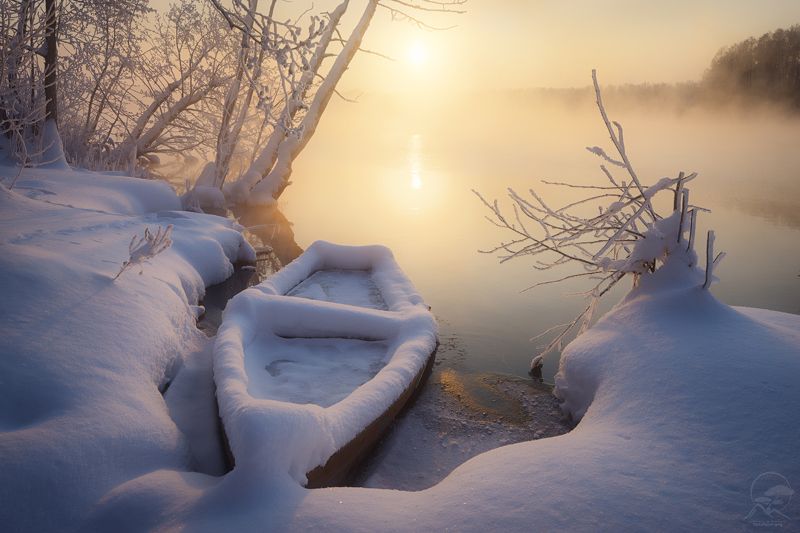 пейзаж, природа, озеро, лодка, шатура, зима, мороз Зимовкаphoto preview