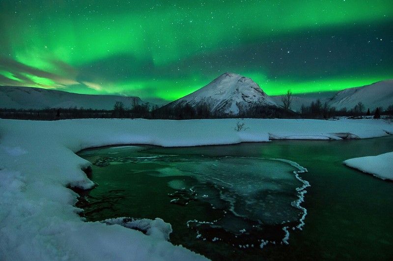 сияние, хибины, кольский, кировск, ночь, зима, аврора Неожиданная встречаphoto preview