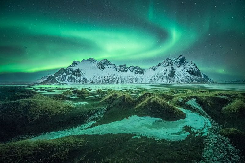Iceland, Vestrahorn, Aurora Never travel to Iceland.photo preview