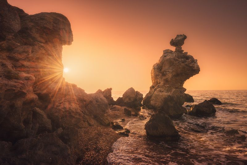 крым, море, закат, солнце, скалы, пейзаж, природа, фототур в крым, фототур по крыму, путешествия, туризм, отдых в крыму Встреча с моремphoto preview