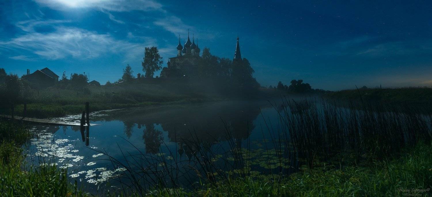 Лунной летней ночью в Дунилово. Автор: Николай Сапронов дунилово, ивановская область, шуйский район, благовещенский монастырь, собор, храмы, теза, река, лунный пейзаж, лунный свет, ночной пейзаж, сельский пейзаж, ночь, Николай Сапронов