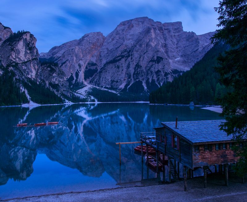 braies, italy, lake, blue hour, mountain, dolomites, alps, sunset, evening, trip, travel, adventure, journey Blue hour by Braiesphoto preview