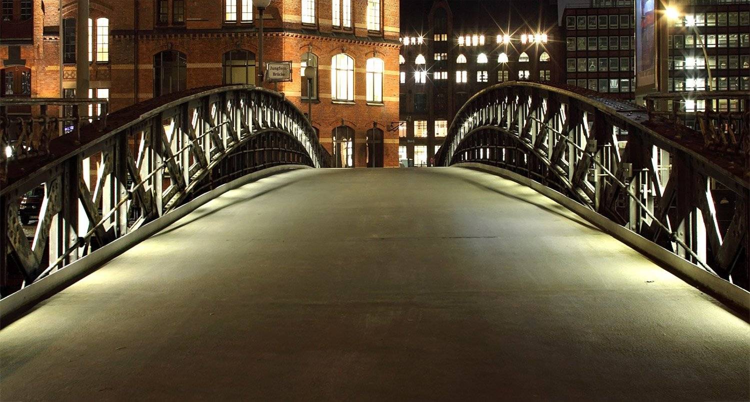 германия, гамбург, мост, ночь, Игорь Дубровский