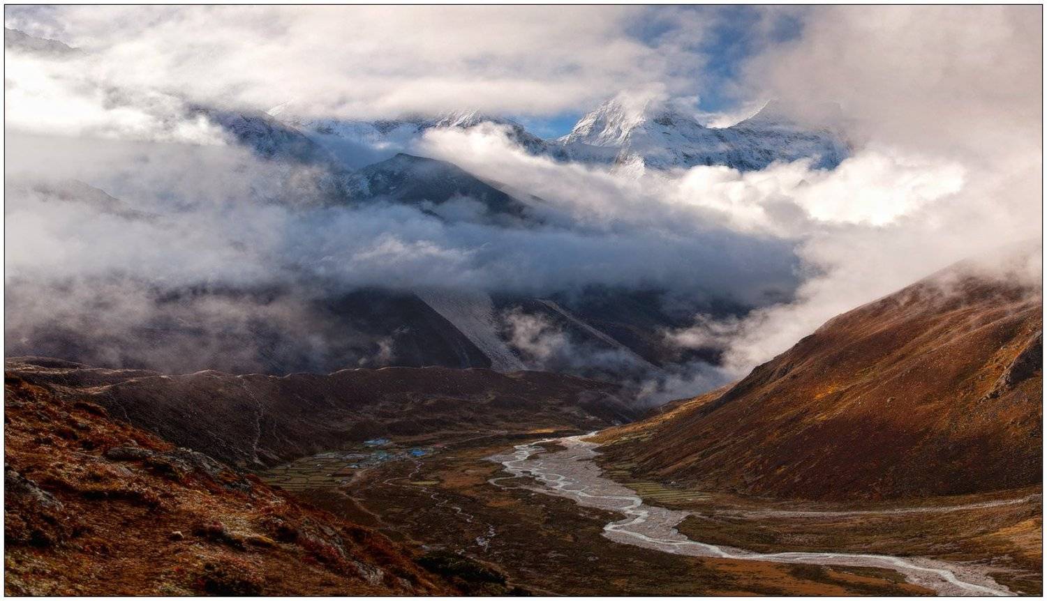 горы,горная деревня,река,долина,ледник,гималаи, trinitrotoluol