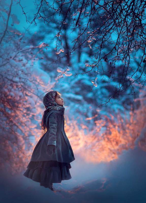 девочка, лес, вечер, зима, зимняя фотосессия, фотограф москва, фотосессия в москве, зимняя фотография, лесная photo preview