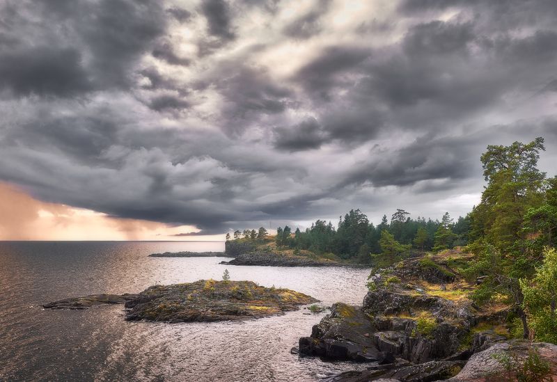 пейзаж, валаам, озеро, вода, небо, тучи, ладога, россия, остров ***photo preview