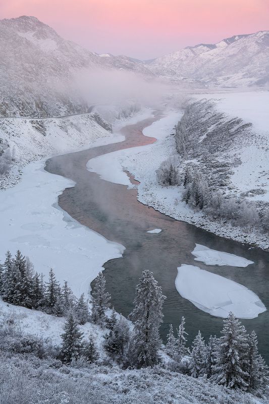 алтай, сибирь, катунь, зима, стужа, утро, мороз Студёная Катуньphoto preview