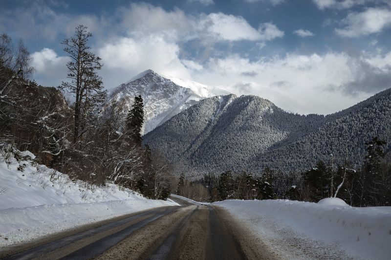горы зима  снег холод мороз лес forest winter snow frost cold mountains landscape пейзаж природа  дорога road Дорога в Архыз.photo preview