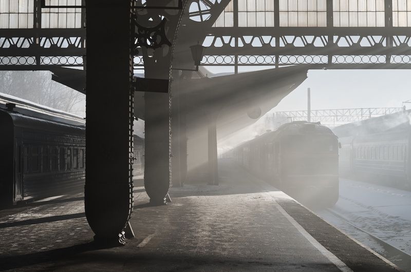 репортаж, архитектура, жанр, дым, туман, Санкт-Петербург, утро Витебский вокзалphoto preview