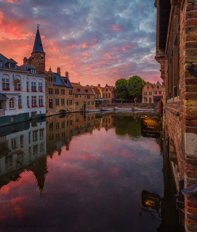 bruges, dawn, брюгге, бельгия, рассвет, утро, река, облака Bruges, dawn фото превью