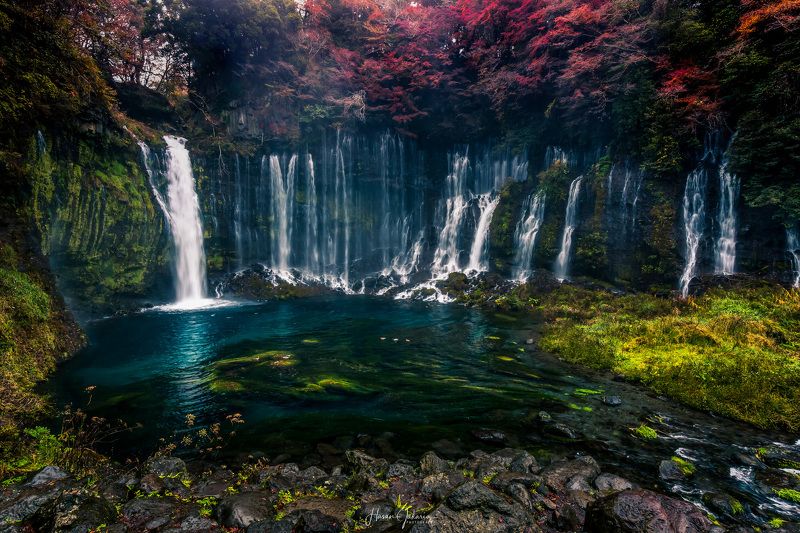 waterfalls landscape nature travel rocks autumn colors japan mt.fuji Shiraito Fallsphoto preview