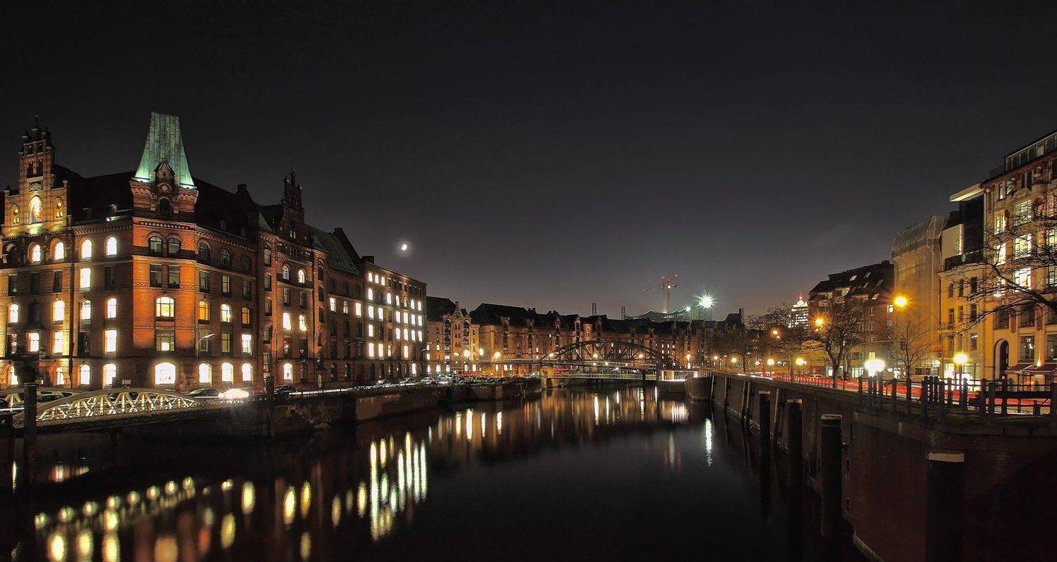 германия, гамбург, мост, ночь, канал, Игорь Дубровский