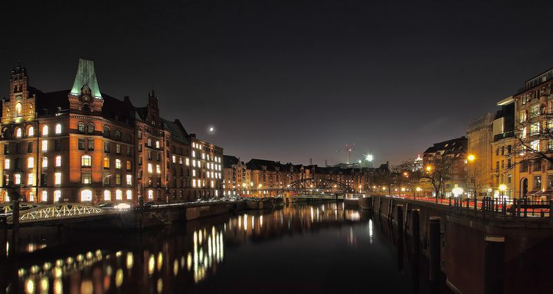 германия, гамбург, мост, ночь, канал из серии каналы и мостыphoto preview