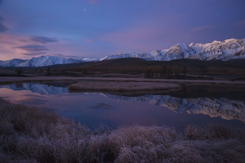 russia, landscape, nature, altai mountains Frosty morning with pink cloudsphoto preview