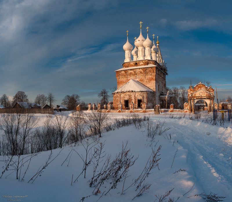 дунилово, ивановская область, рассвет, туман, покровский собор, храм, монастырь, шуйский район, зима, зимний пейзаж, утро \