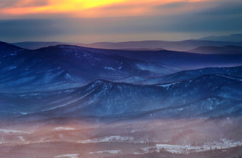 горная шория, сибирь, шерегеш, горы, вечер, закат, зима Штормитphoto preview