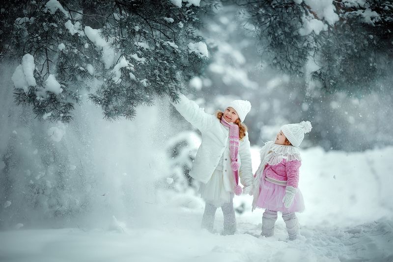 дети, зима, лес, снег, веселье Зимние забавыphoto preview